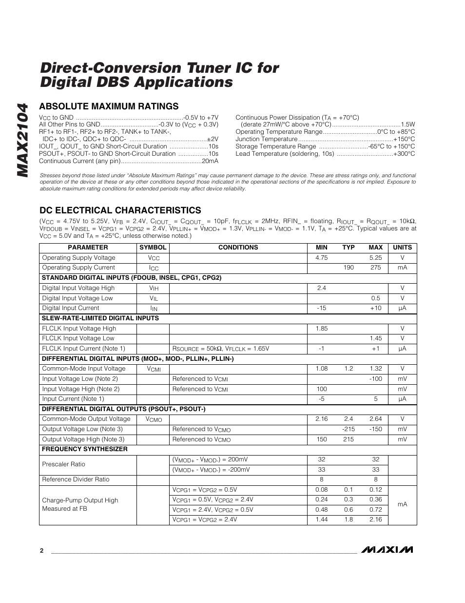 Rainbow Electronics MAX2104 User Manual | Page 2 / 9