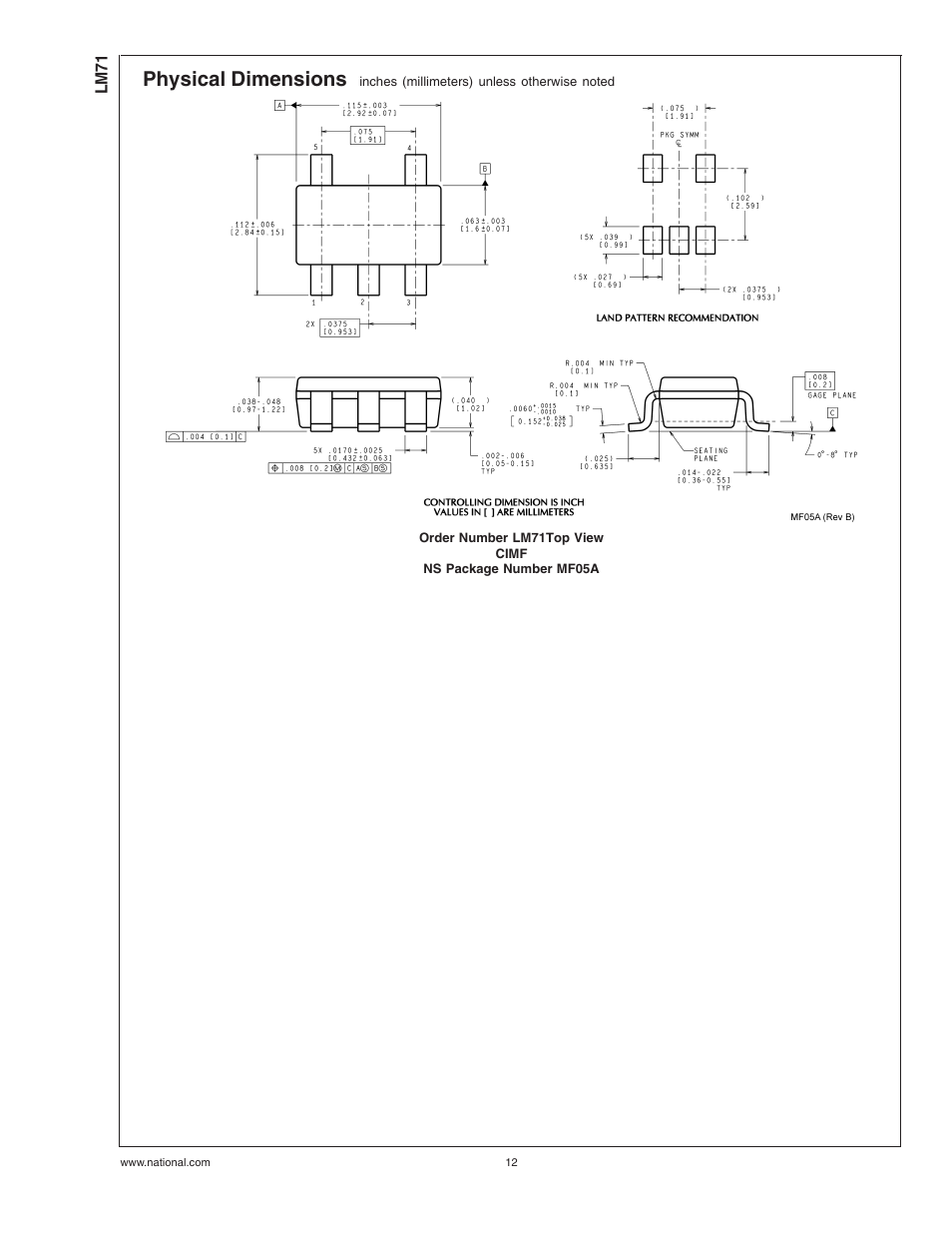 Physical dimensions | Rainbow Electronics LM71 User Manual | Page 12 / 13