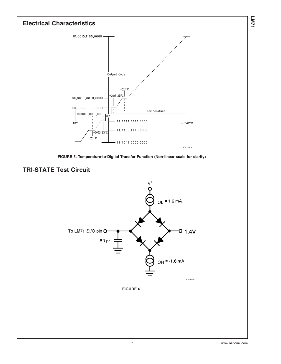 Electrical characteristics, Tri-state test circuit, Figure 6 | Electrical characteristics tri-state test circuit | Rainbow Electronics LM71 User Manual | Page 7 / 13