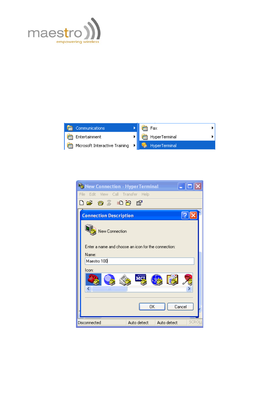 Chapter 3: working with maestro 100, Checking the modem (using microsoft windows xp, Hyperterminal as example) | Rainbow Electronics FARGO MAESTRO 100 (with TCP_IP) User Manual | Page 11 / 16