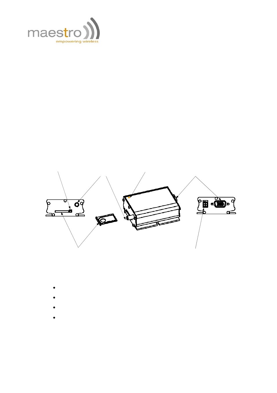 Chapter 1: introduction, Package, Interfaces | A. status indicator, B. sma female antenna connector | Rainbow Electronics FARGO MAESTRO 100 (with TCP_IP) User Manual | Page 5 / 16