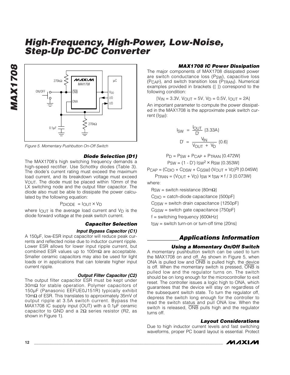 Applications information | Rainbow Electronics MAX1708 User Manual | Page 12 / 13