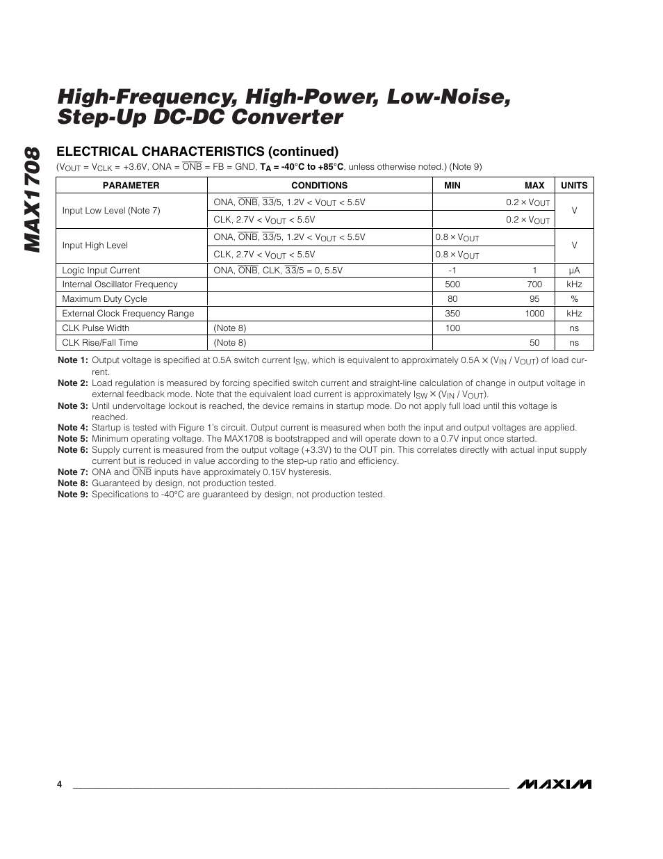 Electrical characteristics (continued) | Rainbow Electronics MAX1708 User Manual | Page 4 / 13