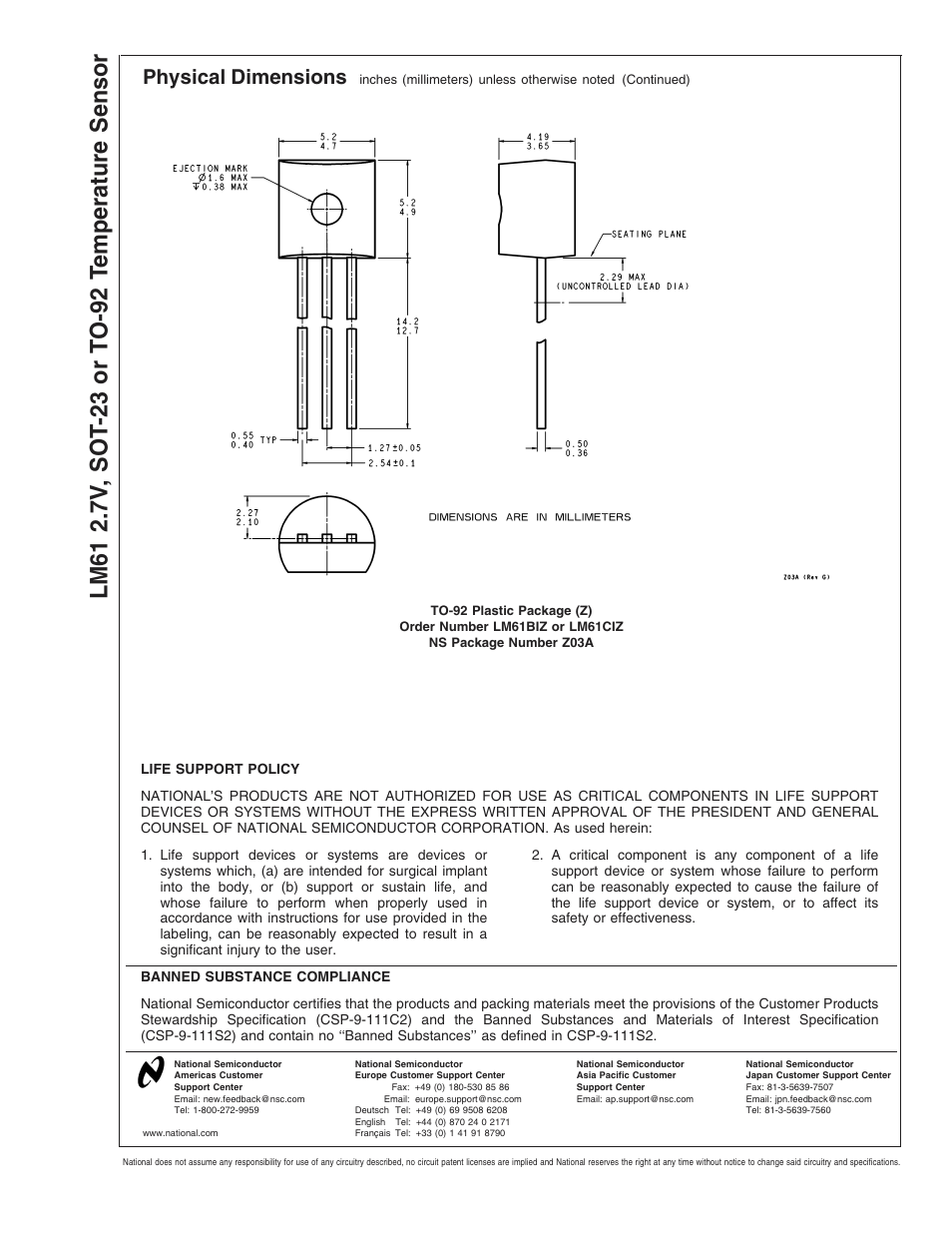 Physical dimensions | Rainbow Electronics LM61 User Manual | Page 10 / 10