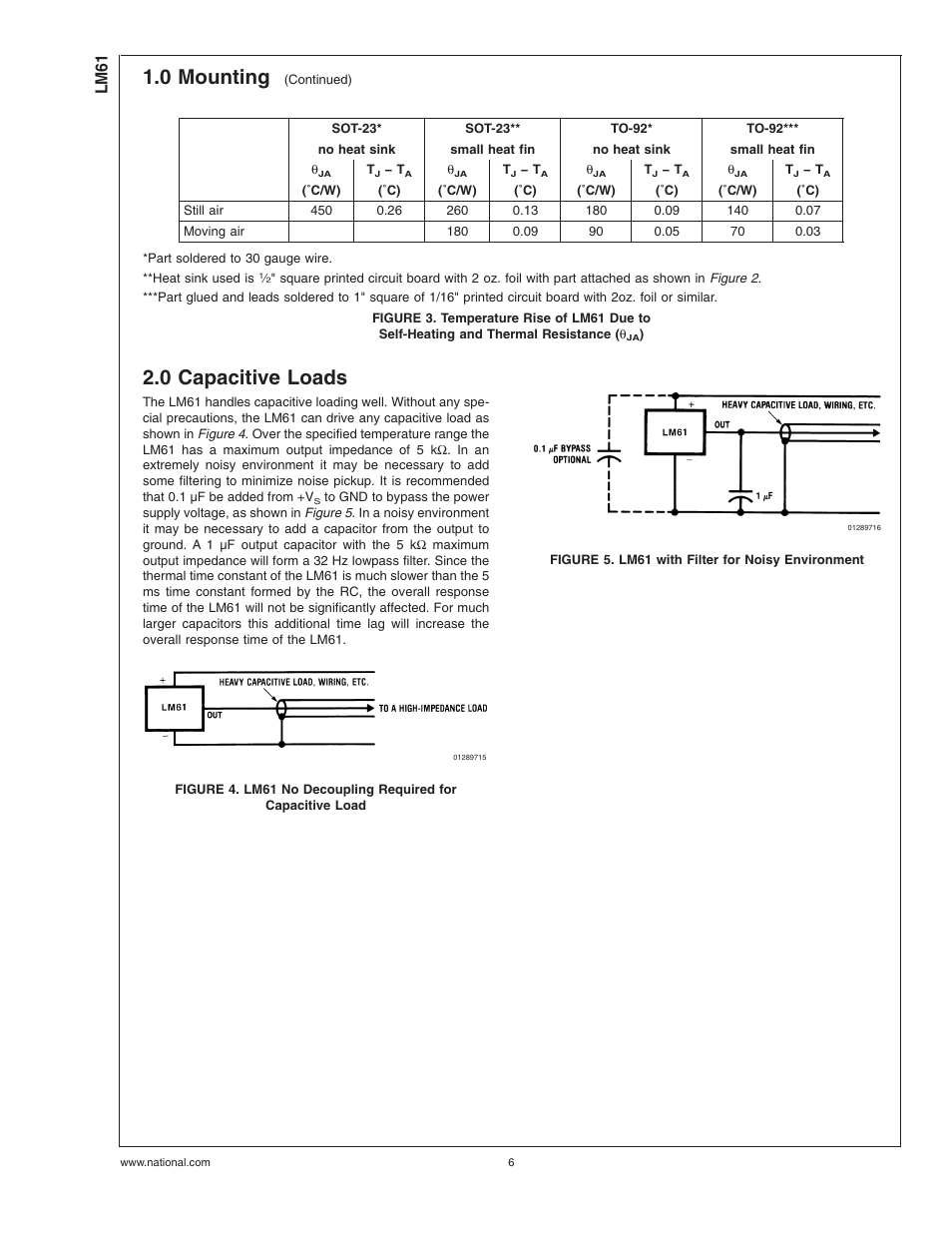 0 capacitive loads, Figure 5. lm61 with filter for noisy environment, 0 mounting | Lm61 | Rainbow Electronics LM61 User Manual | Page 6 / 10