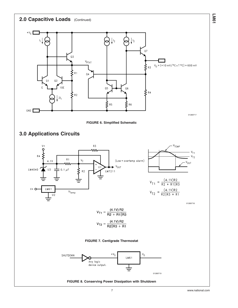 Figure 6. simplified schematic, 0 applications circuits, Figure 7. centigrade thermostat | 0 capacitive loads | Rainbow Electronics LM61 User Manual | Page 7 / 10