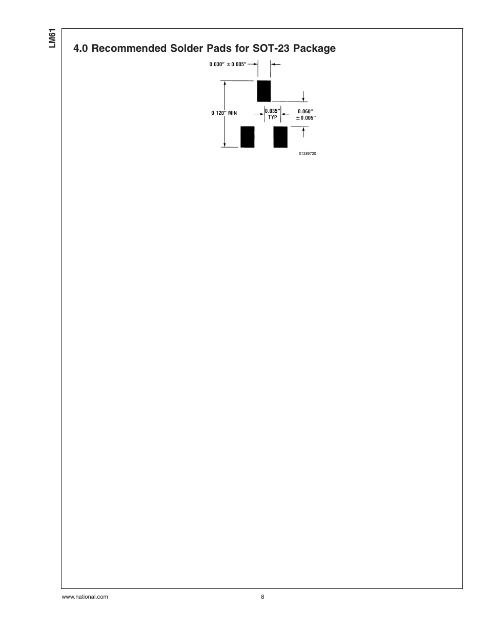 0 recommended solder pads for sot-23 package | Rainbow Electronics LM61 User Manual | Page 8 / 10