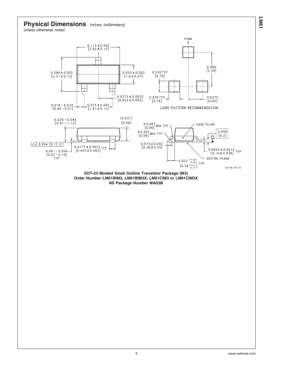 Physical dimensions | Rainbow Electronics LM61 User Manual | Page 9 / 10