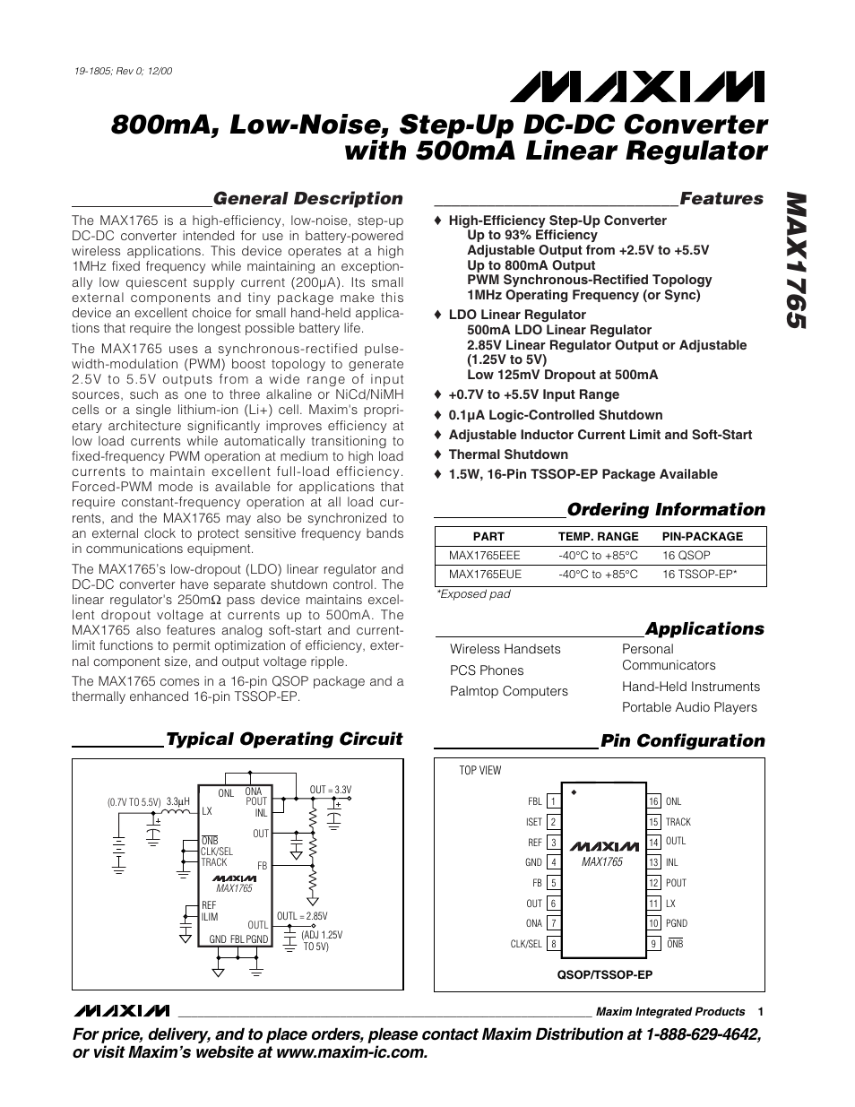 Rainbow Electronics MAX1765 User Manual | 19 pages