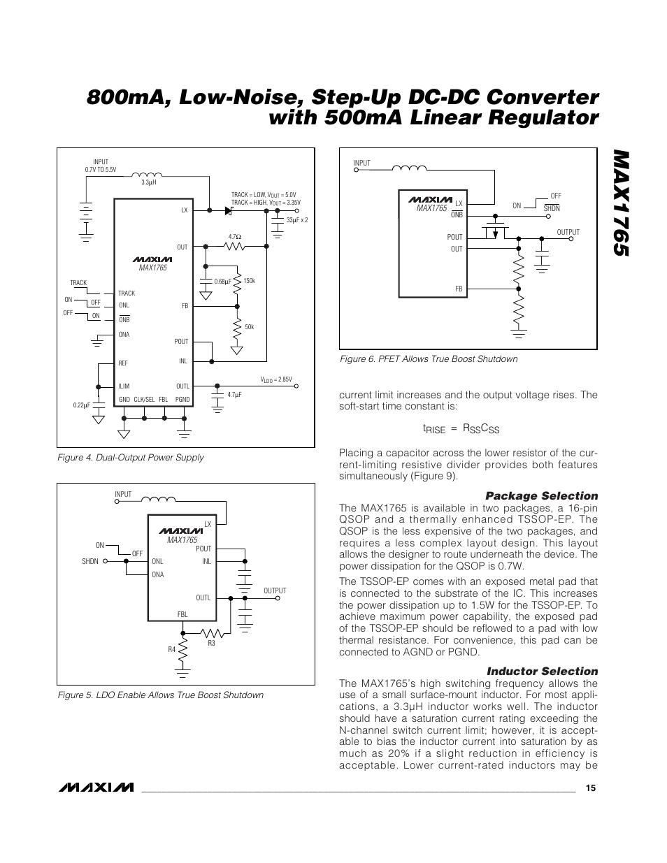 Package selection, Inductor selection | Rainbow Electronics MAX1765 User Manual | Page 15 / 19