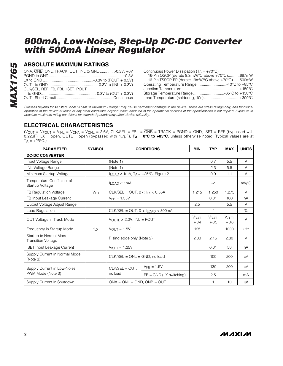 Rainbow Electronics MAX1765 User Manual | Page 2 / 19