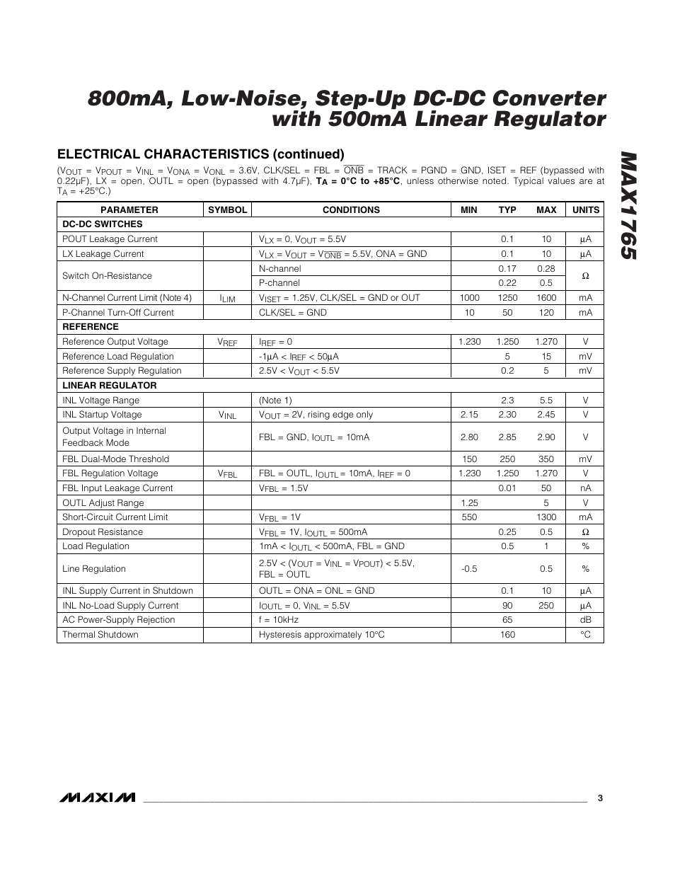 Electrical characteristics (continued) | Rainbow Electronics MAX1765 User Manual | Page 3 / 19