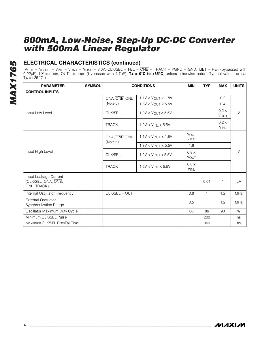 Electrical characteristics (continued) | Rainbow Electronics MAX1765 User Manual | Page 4 / 19