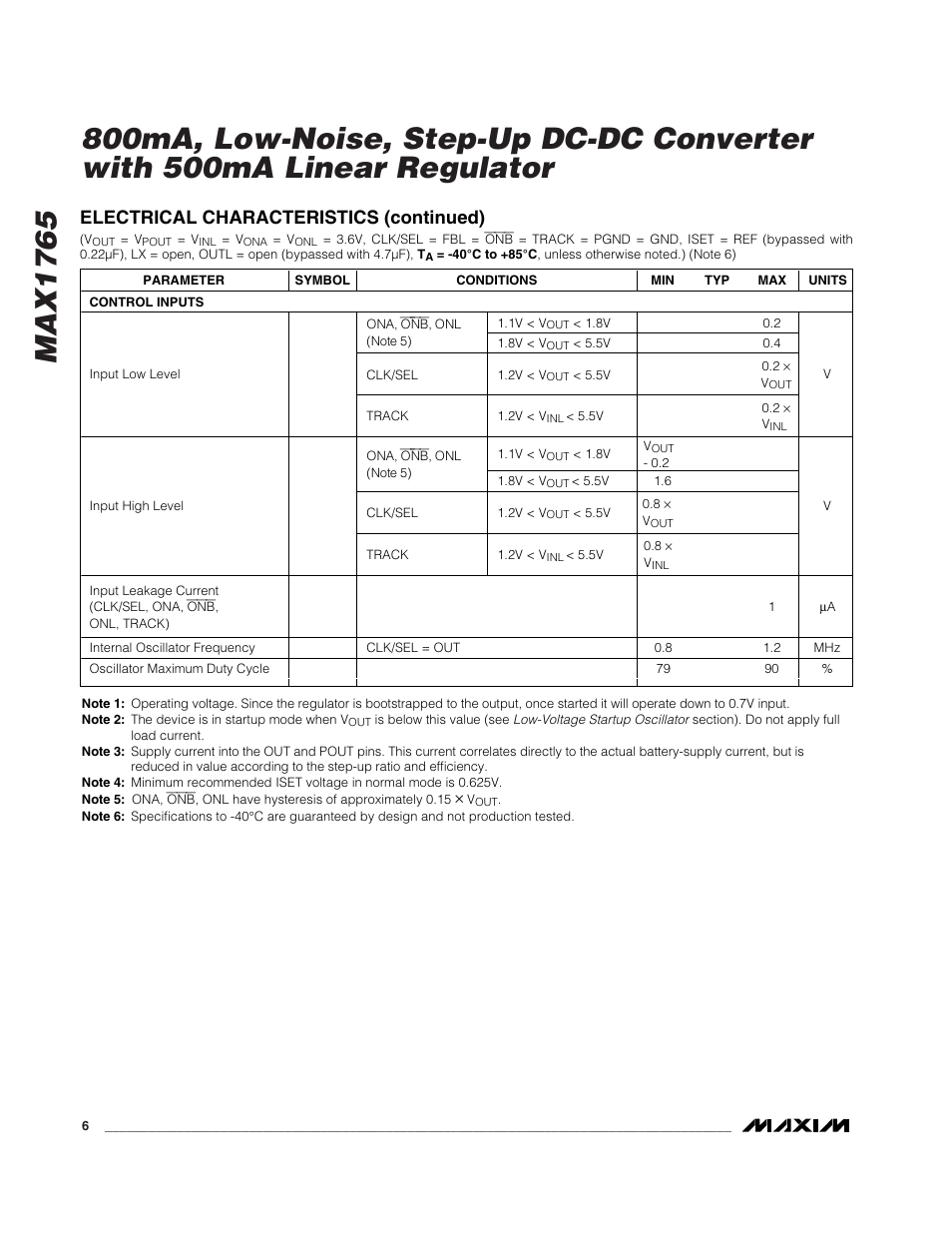 Electrical characteristics (continued) | Rainbow Electronics MAX1765 User Manual | Page 6 / 19