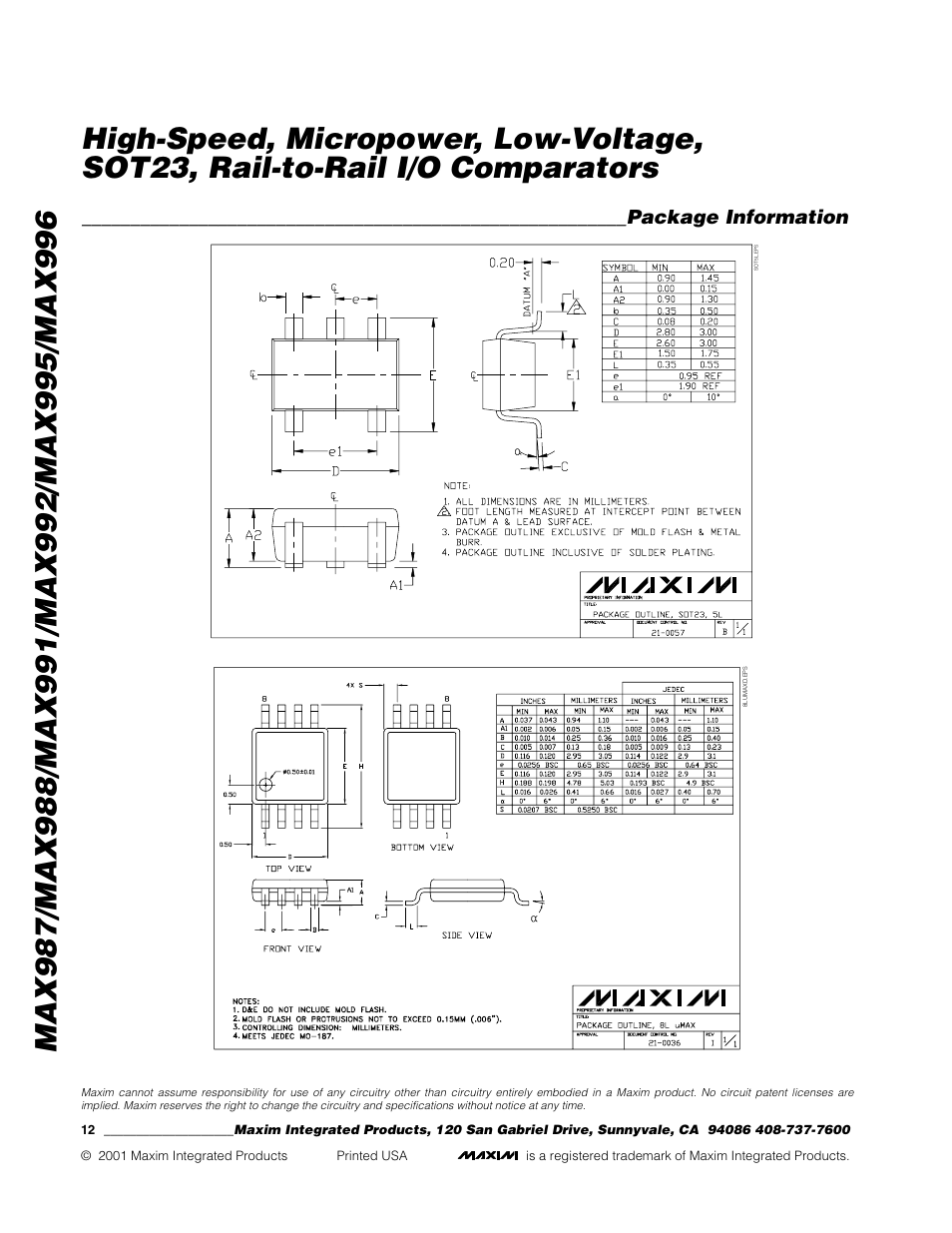 Package information | Rainbow Electronics MAX996 User Manual | Page 12 / 12