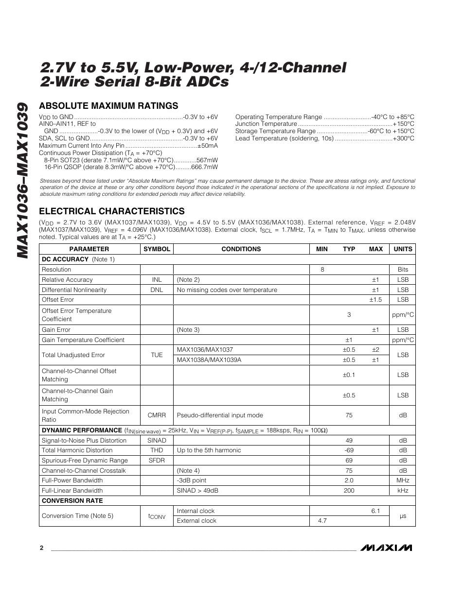 Rainbow Electronics MAX1039 User Manual | Page 2 / 22