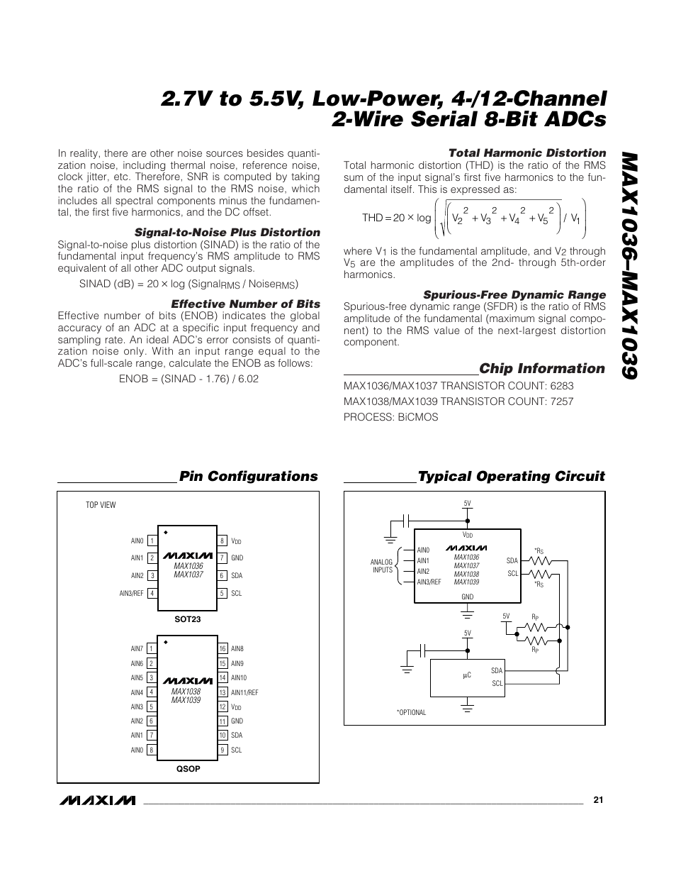 Chip information, Pin configurations, Typical operating circuit | Rainbow Electronics MAX1039 User Manual | Page 21 / 22