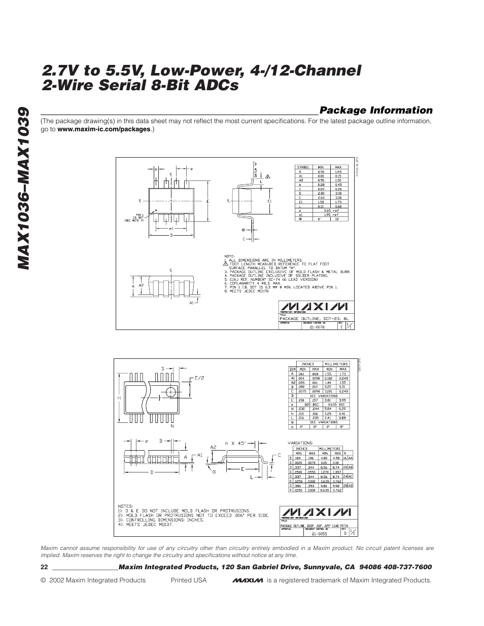 Package information | Rainbow Electronics MAX1039 User Manual | Page 22 / 22