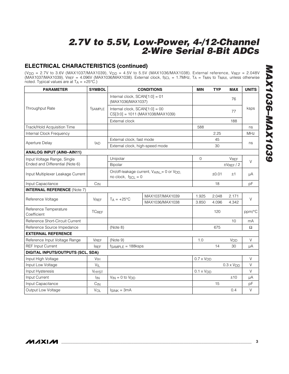 Electrical characteristics (continued) | Rainbow Electronics MAX1039 User Manual | Page 3 / 22