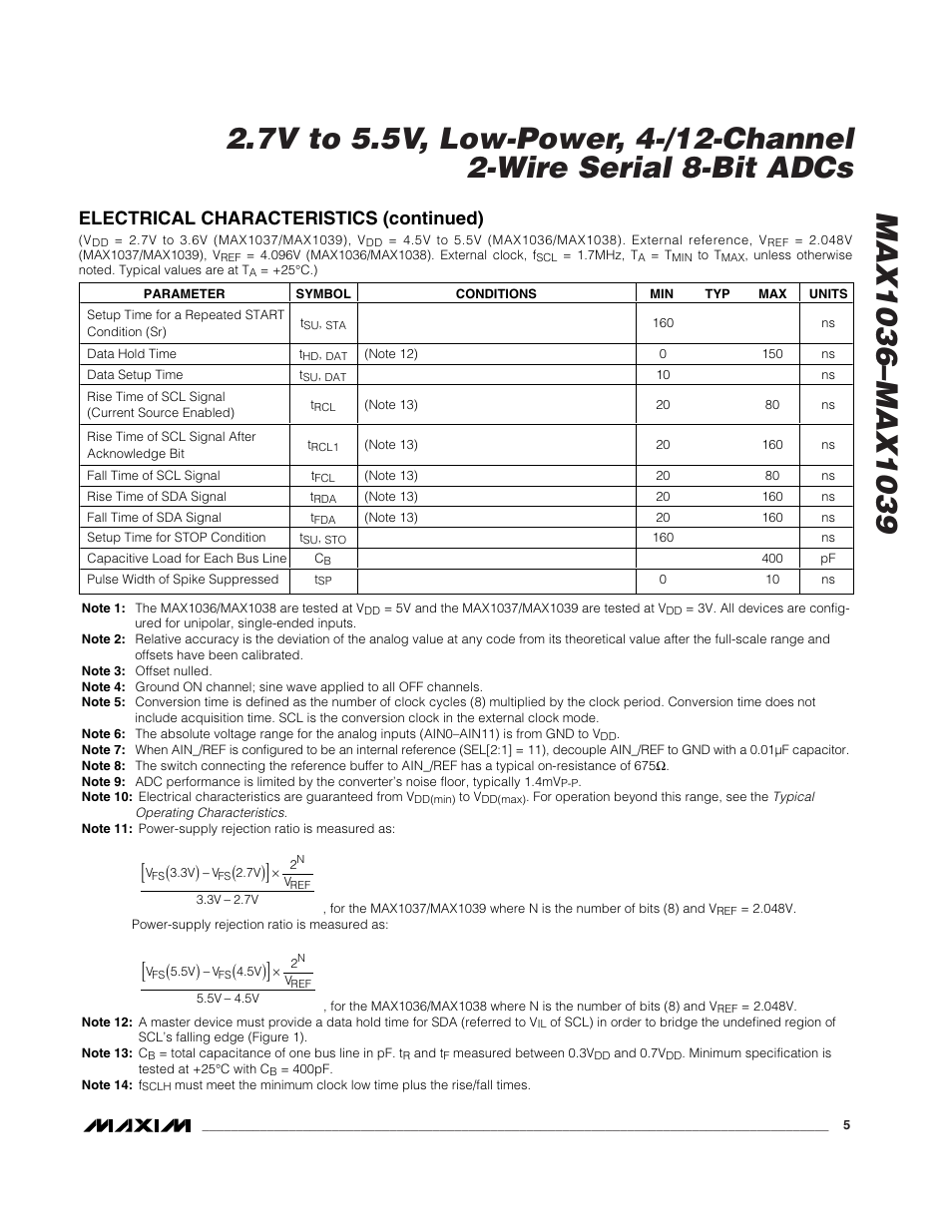 Electrical characteristics (continued) | Rainbow Electronics MAX1039 User Manual | Page 5 / 22