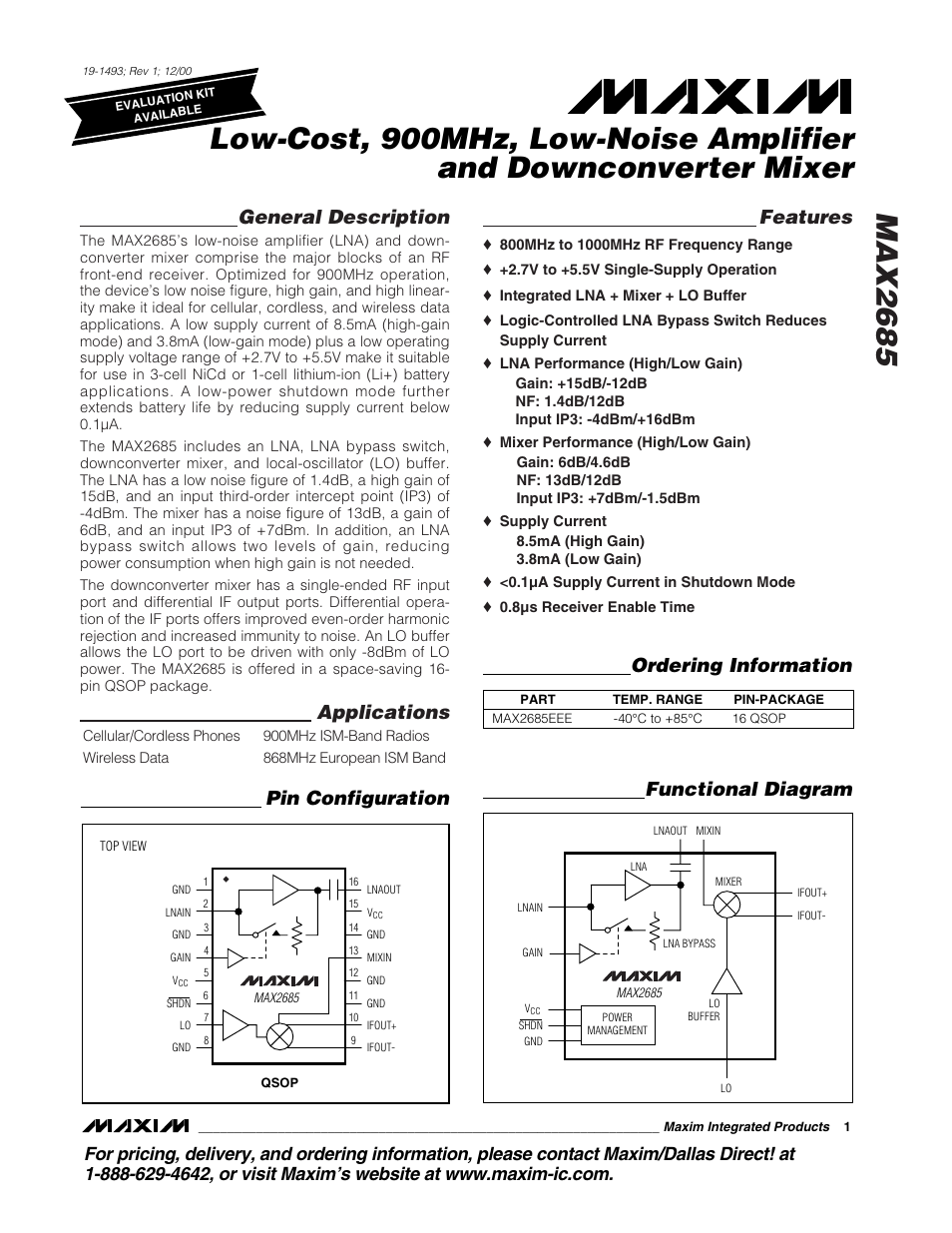 Rainbow Electronics MAX2685 User Manual | 10 pages