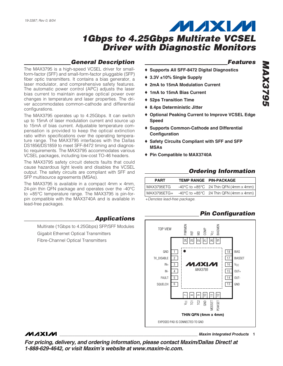 Rainbow Electronics MAX3795 User Manual | 15 pages