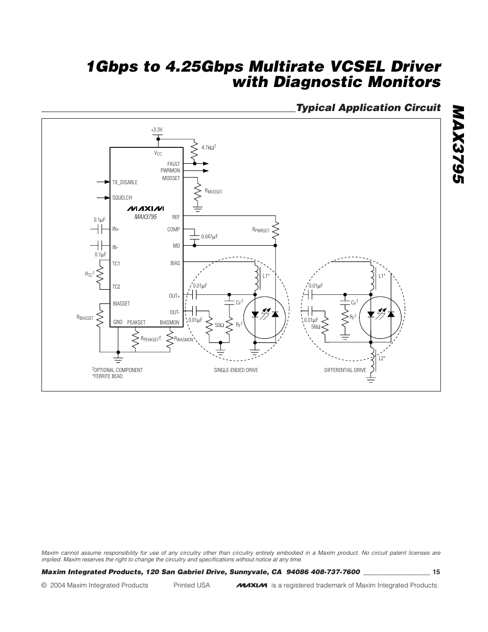 Typical application circuit | Rainbow Electronics MAX3795 User Manual | Page 15 / 15