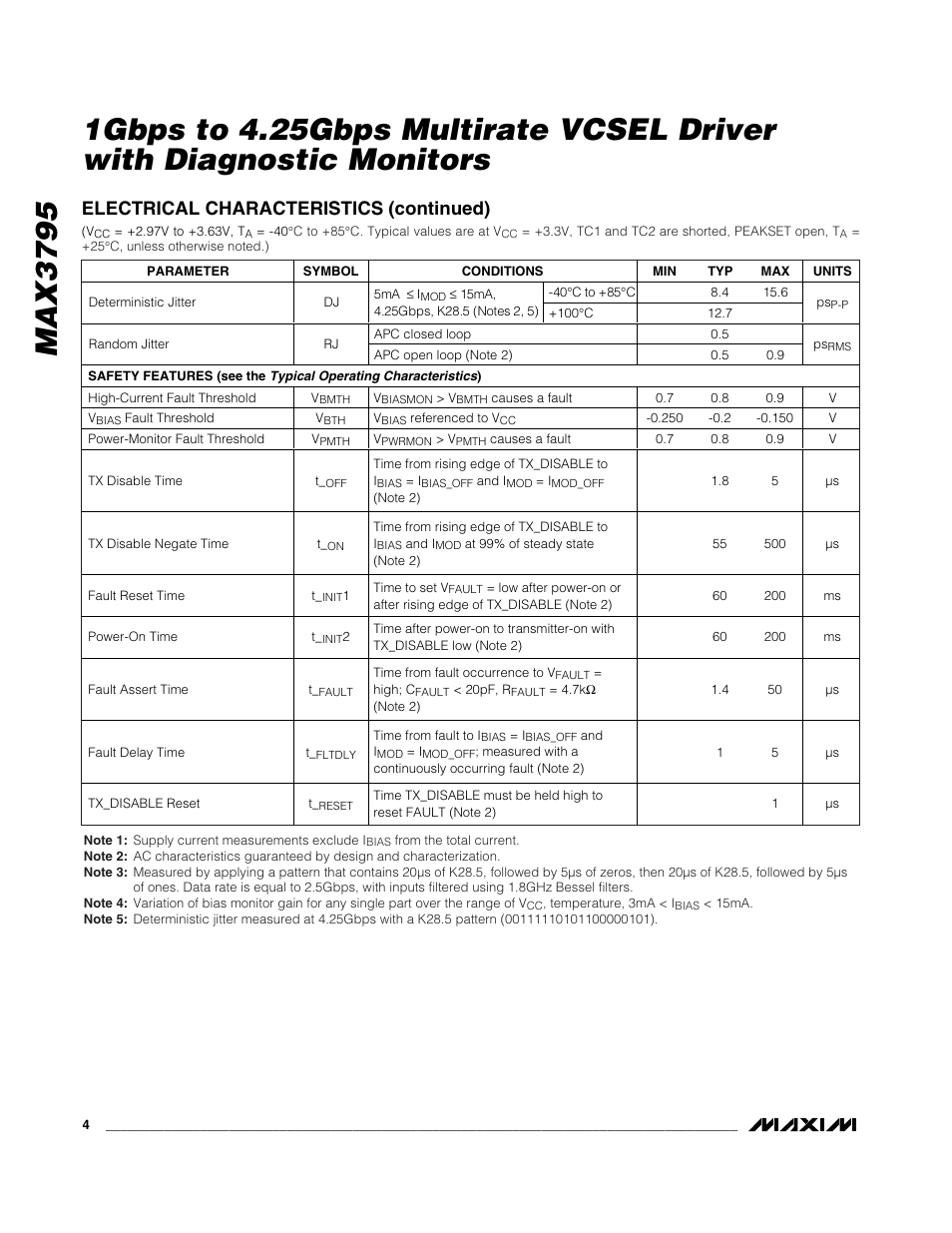 Electrical characteristics (continued) | Rainbow Electronics MAX3795 User Manual | Page 4 / 15