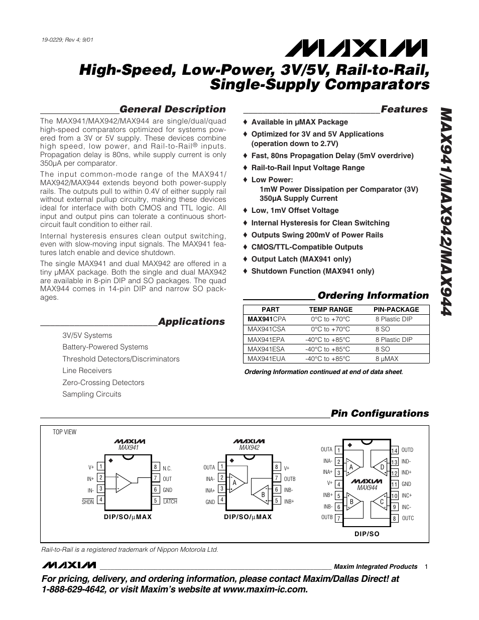Rainbow Electronics MAX944 User Manual | 11 pages