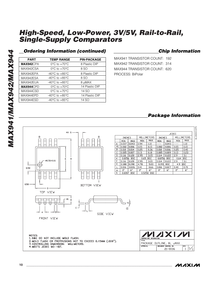 Chip information | Rainbow Electronics MAX944 User Manual | Page 10 / 11