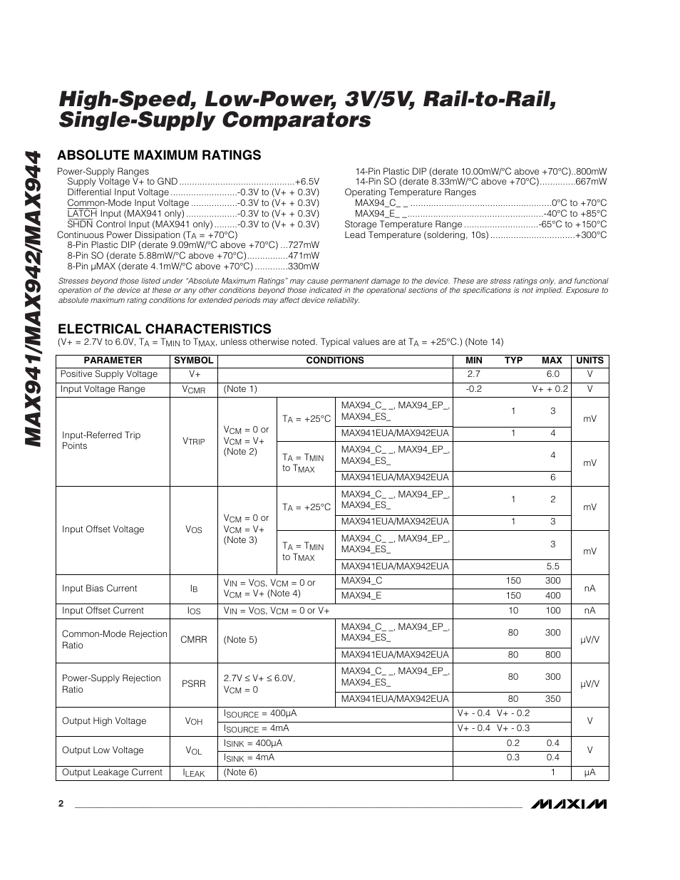 Rainbow Electronics MAX944 User Manual | Page 2 / 11