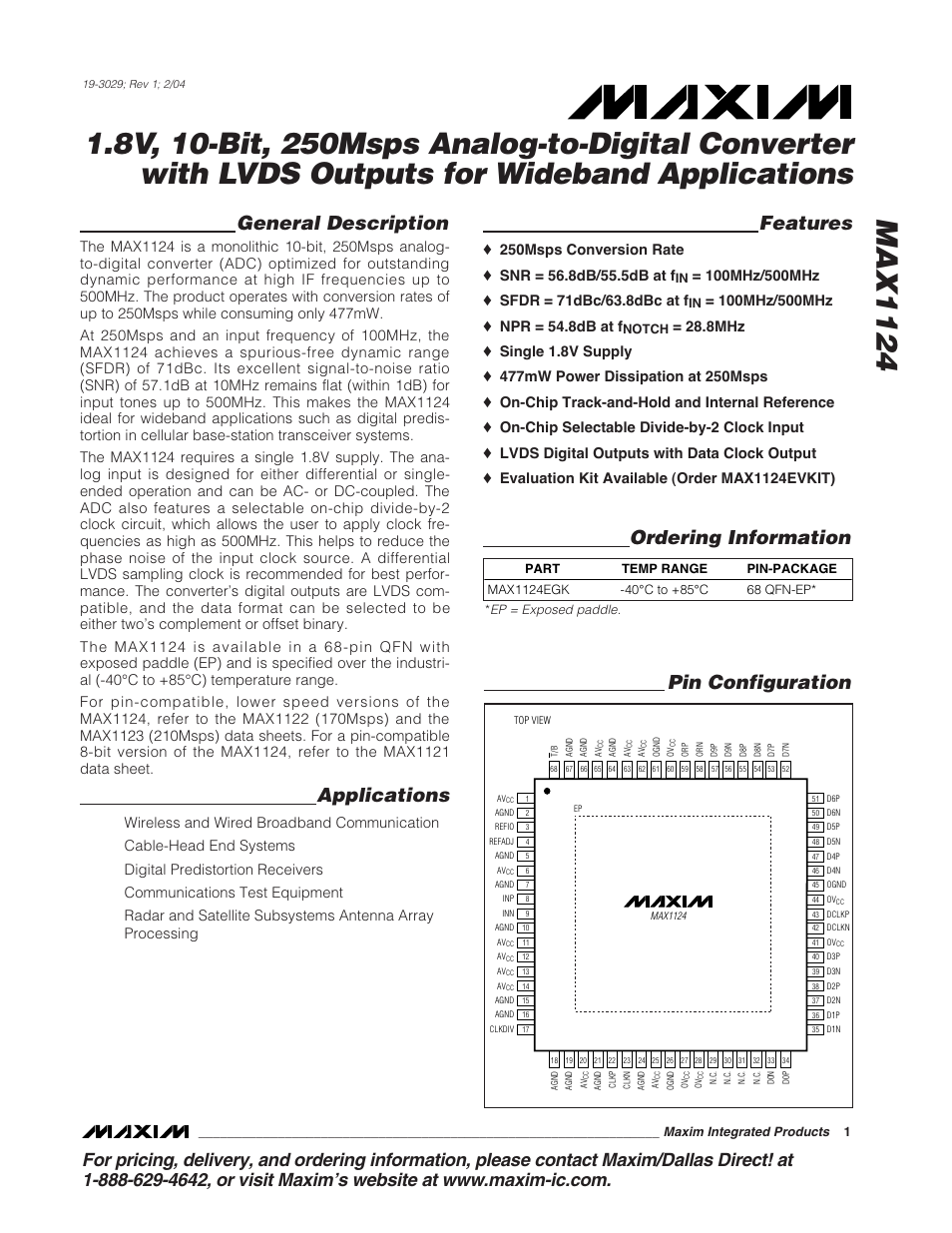 Rainbow Electronics MAX1124 User Manual | 17 pages