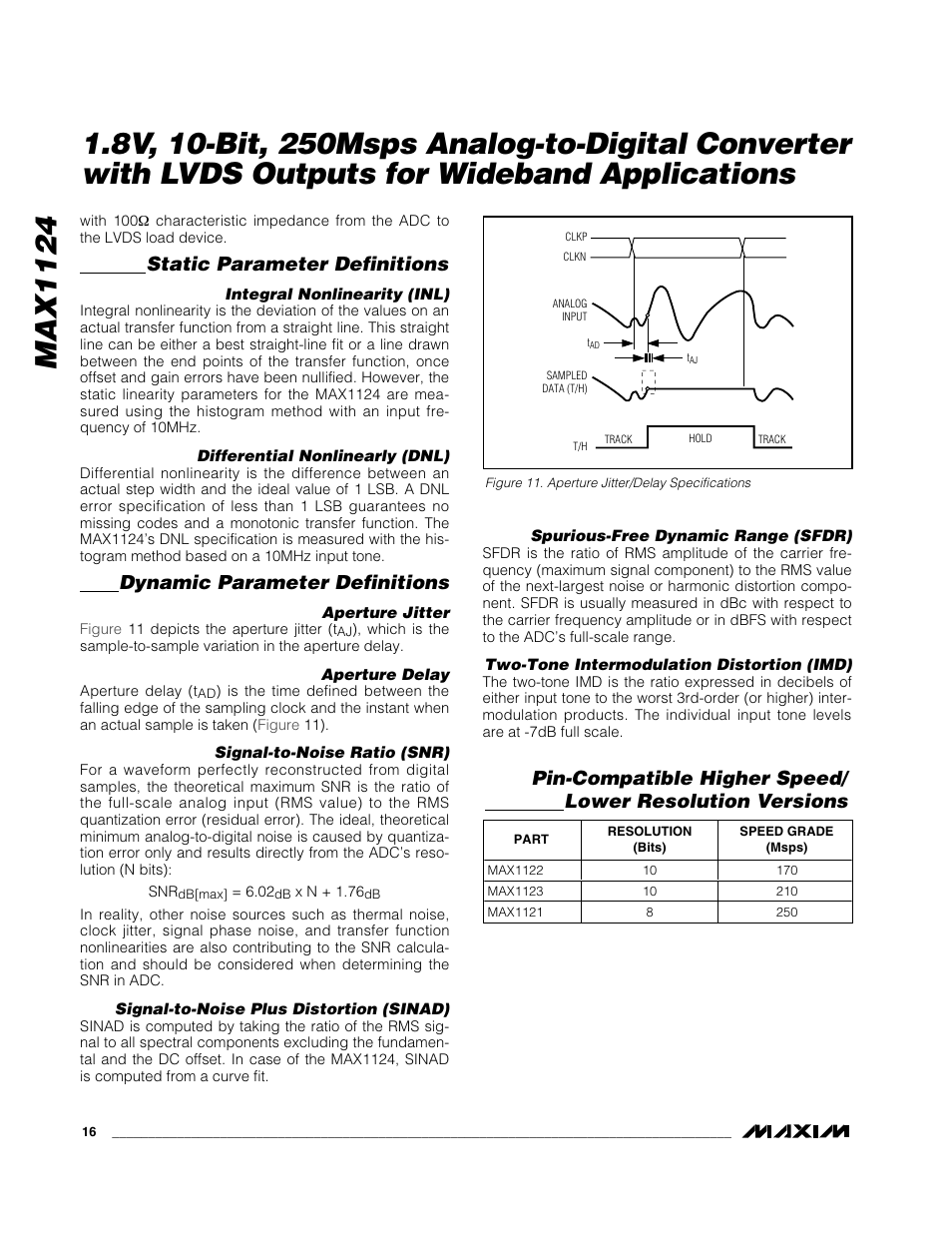 Max1124, Static parameter definitions, Dynamic parameter definitions | Rainbow Electronics MAX1124 User Manual | Page 16 / 17