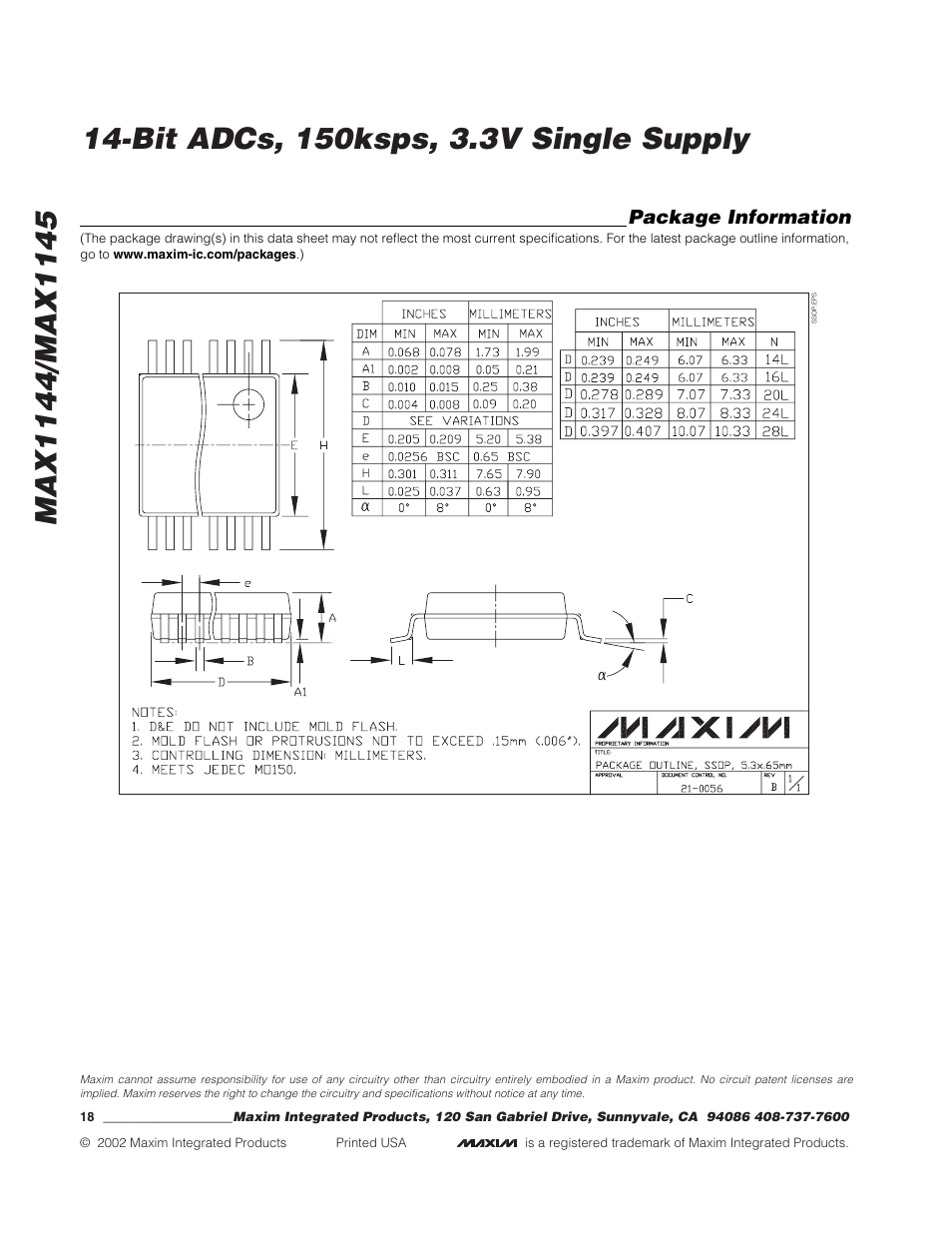 Package information | Rainbow Electronics MAX1145 User Manual | Page 18 / 18