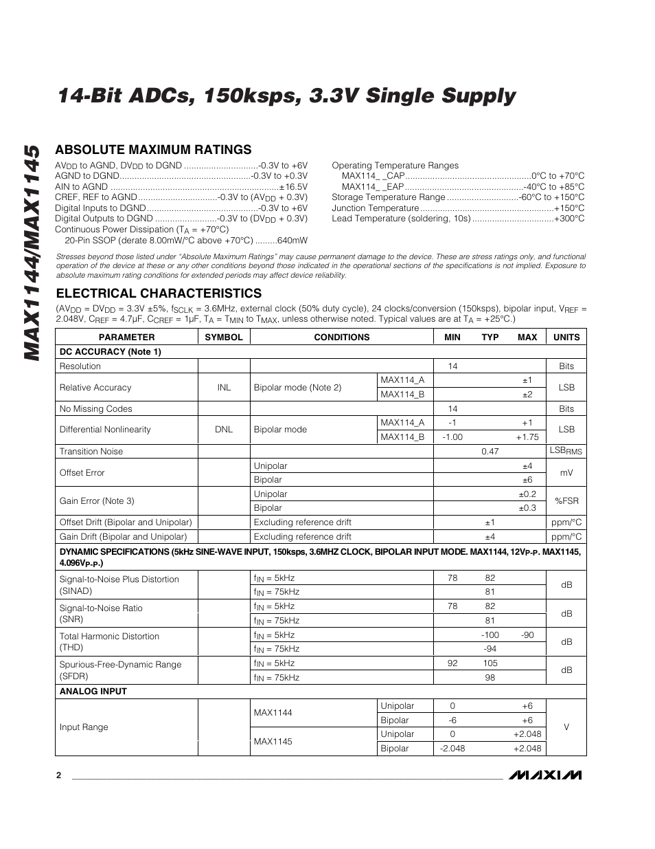 Rainbow Electronics MAX1145 User Manual | Page 2 / 18