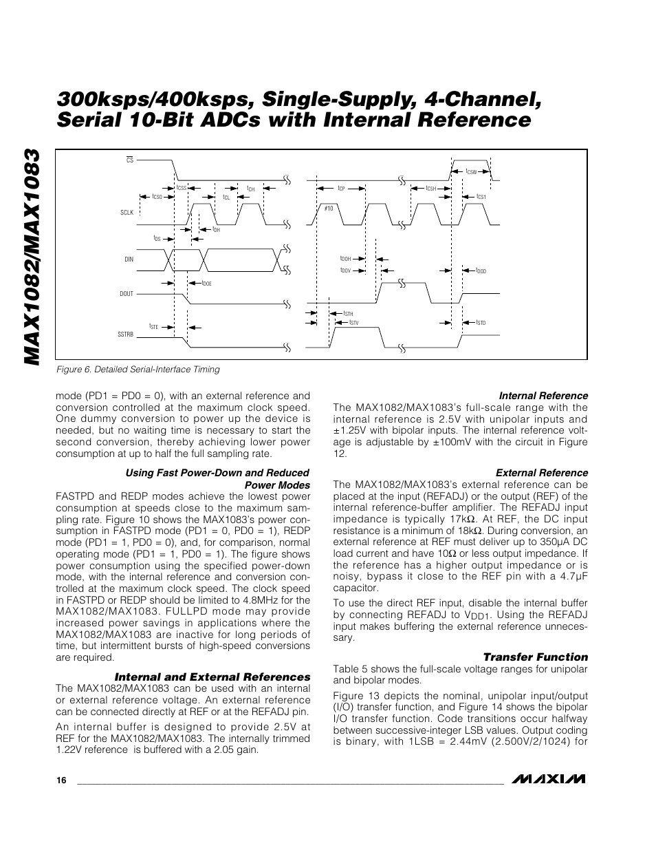 Internal and external references, Transfer function | Rainbow Electronics MAX1083 User Manual | Page 16 / 24