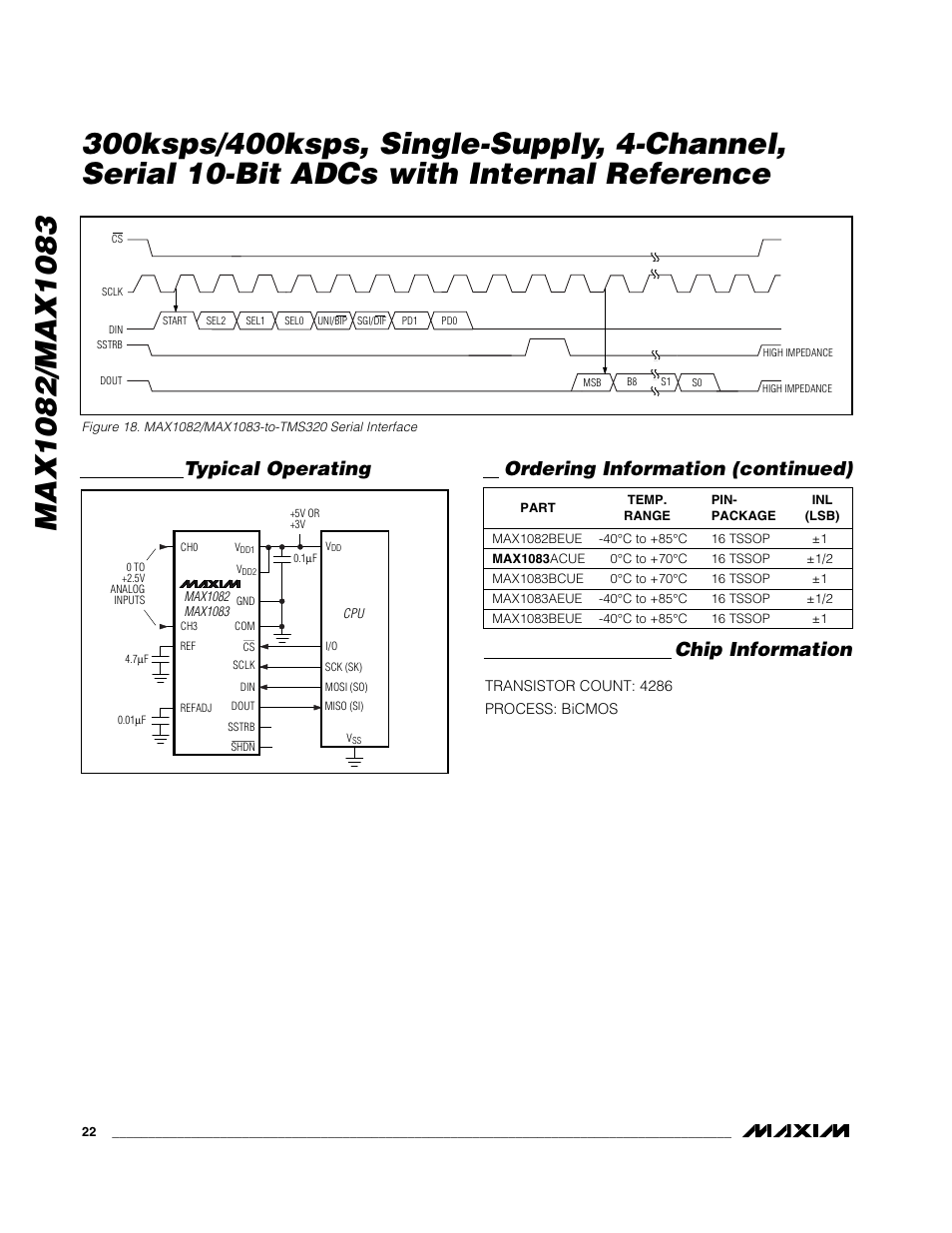 Ordering information (continued) typical operating, Chip information | Rainbow Electronics MAX1083 User Manual | Page 22 / 24