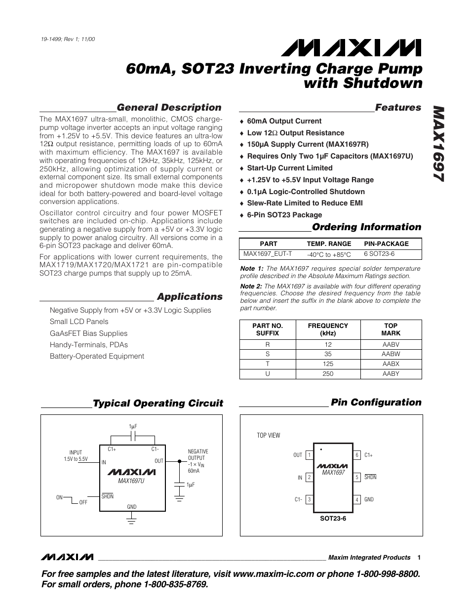 Rainbow Electronics MAX1697 User Manual | 11 pages