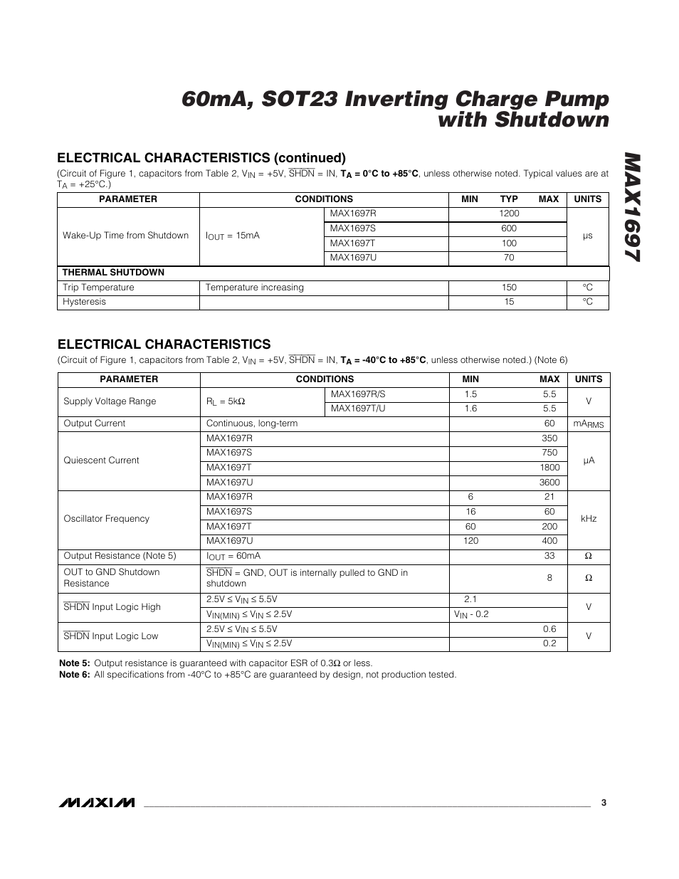 Electrical characteristics, Electrical characteristics (continued) | Rainbow Electronics MAX1697 User Manual | Page 3 / 11