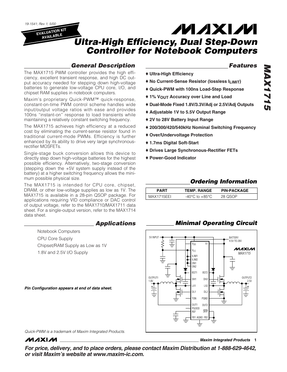 Rainbow Electronics MAX1715 User Manual | 25 pages