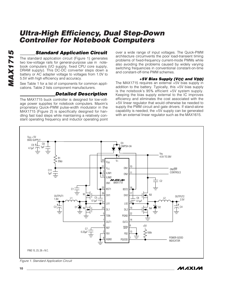 Standard application circuit, Detailed description | Rainbow Electronics MAX1715 User Manual | Page 10 / 25