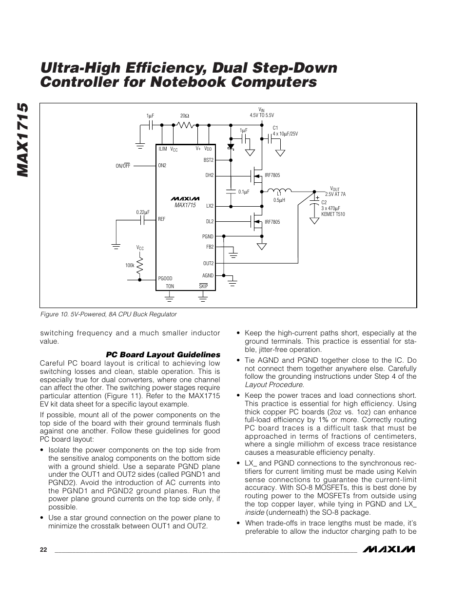 Pc board layout guidelines | Rainbow Electronics MAX1715 User Manual | Page 22 / 25