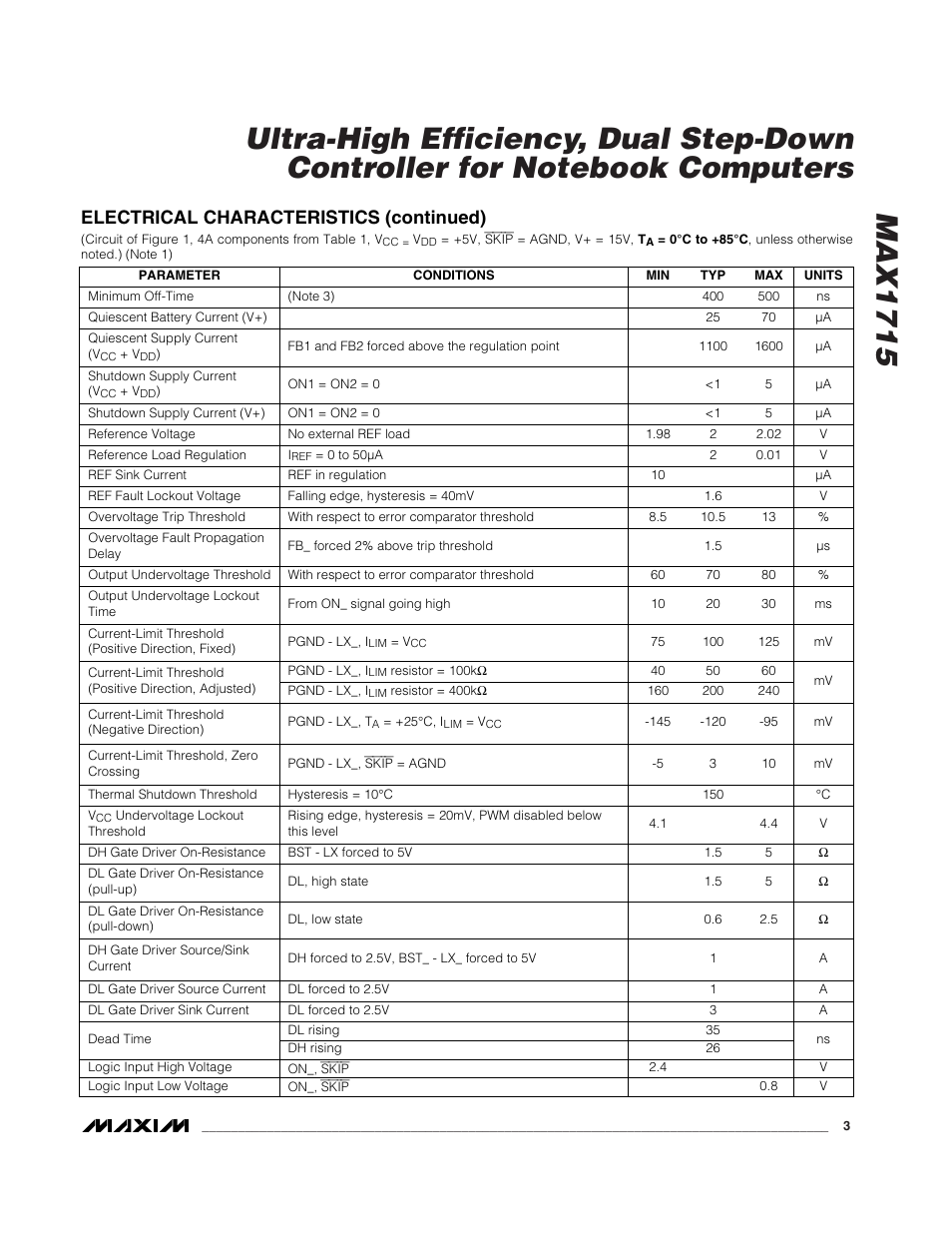 Electrical characteristics (continued) | Rainbow Electronics MAX1715 User Manual | Page 3 / 25