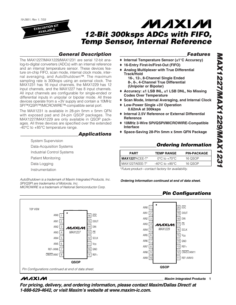 Rainbow Electronics MAX1231 User Manual | 24 pages