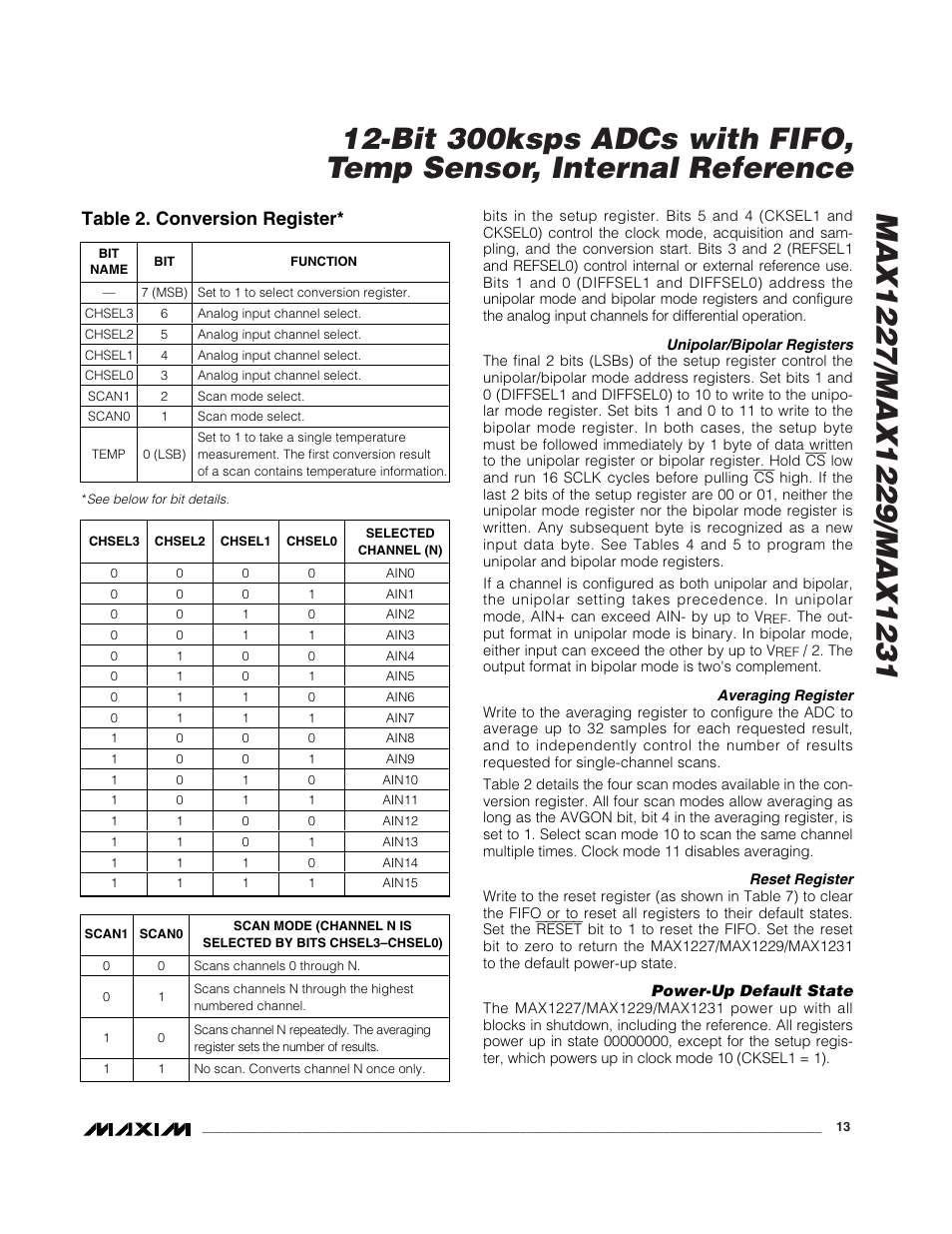 Table 2. conversion register | Rainbow Electronics MAX1231 User Manual | Page 13 / 24