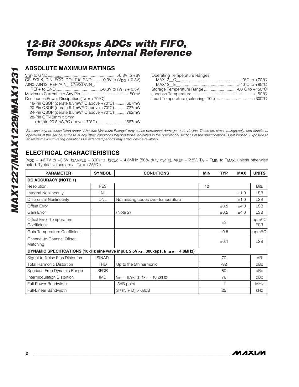 Rainbow Electronics MAX1231 User Manual | Page 2 / 24