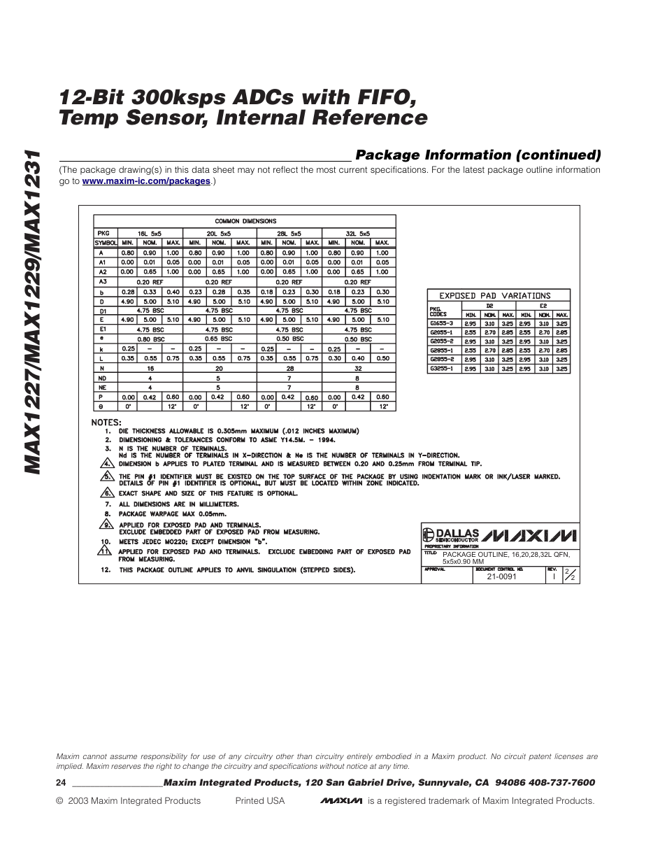 Package information (continued) | Rainbow Electronics MAX1231 User Manual | Page 24 / 24