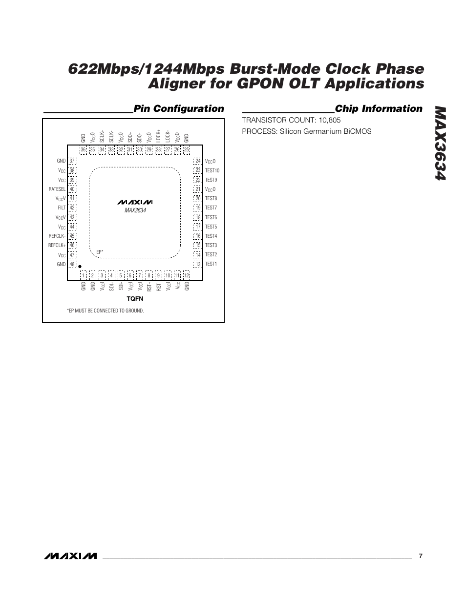 Pin configuration chip information | Rainbow Electronics MAX3634 User Manual | Page 7 / 8