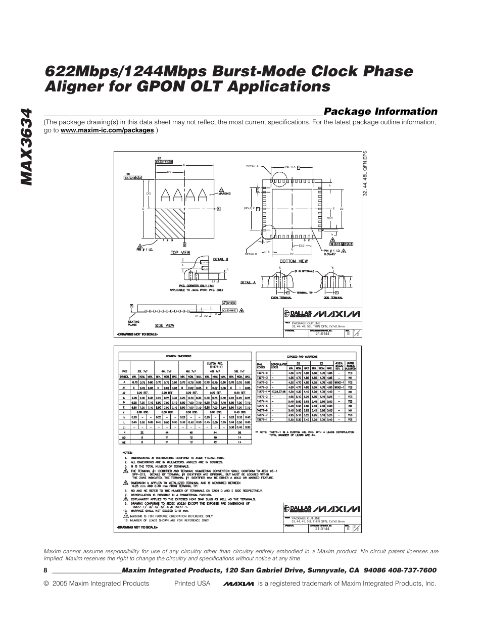 Package information | Rainbow Electronics MAX3634 User Manual | Page 8 / 8
