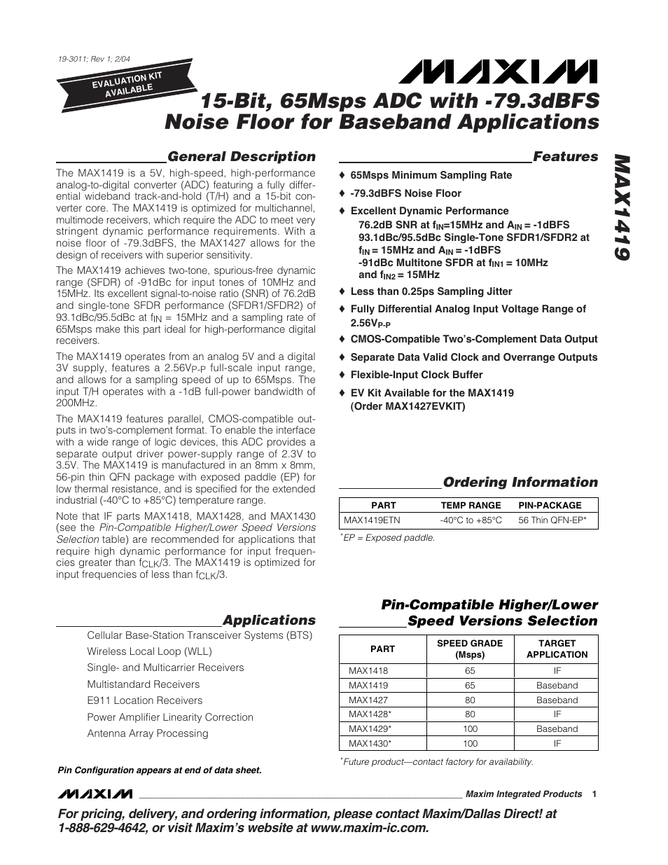 Rainbow Electronics MAX1419 User Manual | 18 pages